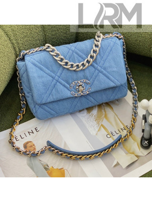 Chanel 19 Washed Denim Small 26cm Flap Bag AS1160 Light Blue 2022 