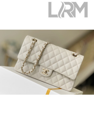 Chanel Haas Grained Calfskin Medium Classic Flap Bag A01112 Off-white/Light Gold 2021(Original Quality)