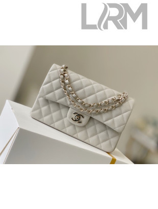 Chanel Haas Grained Calfskin Small Classic Flap Bag A01113 Off-white/Light Gold 2021(Original Quality)