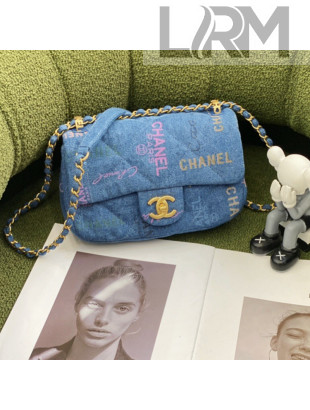 Chanel Printed Denim Small Flap Bag AS3134 Blue/Multicolor 2022 
