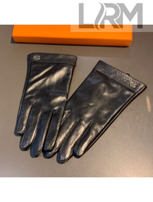 Hermes Performated Lambskin and Cashmere Gloves 01 Black 2020