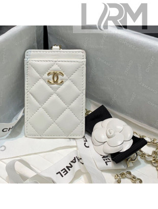 Chanel Lambskin Card Holder with Camellia Chain AP2159 White 2021