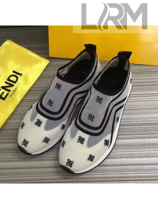Fendi FF Embroidered Mesh Slip-on Sneakers White 2019