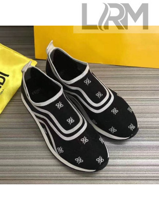 Fendi FF Embroidered Mesh Slip-on Sneakers Black 2019