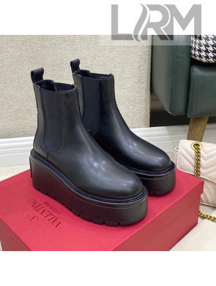 Valentino Uniqueform Leather Platform Ankle Boots All Black 2021