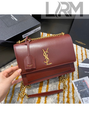 Saint Laurent Sunset Medium Bag in Smooth Leather 442906 Burgundy/Gold 2020