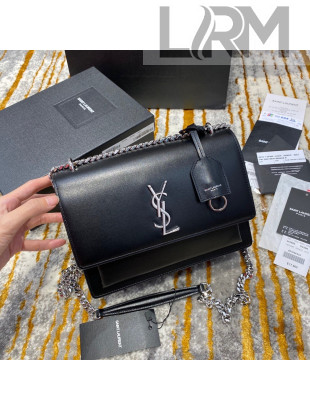 Saint Laurent Sunset Medium Bag in Smooth Leather 442906 Black/Silver 2020