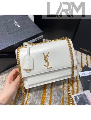 Saint Laurent Sunset Medium Bag in Smooth Leather 442906 White/Gold 2020