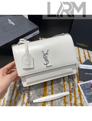 Saint Laurent Sunset Medium Bag in Smooth Leather 442906 White/Silver 2020