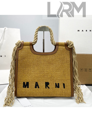 Marni Tropicalia Tassel Basket Bag in Leather and Raffia 4346 Gold 2021
