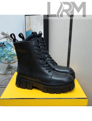Fendi Calfskin FF Lug Sole Ankle Boots All Black 2021