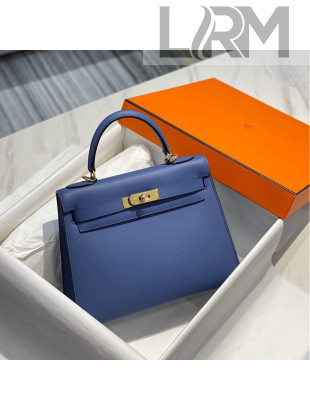 Hermes Kelly 25cm Top Handle Bag in Epsom Leather Agate Blue 2022