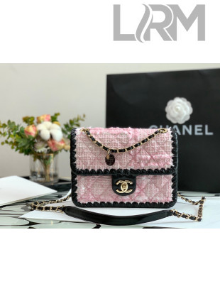 Chanel Tweed Braided Trim Small Square Flap Bag AS2496 Pink 2022