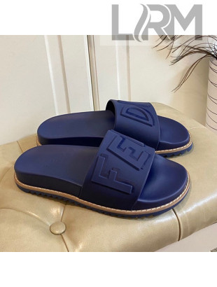Fendi Flat Slide Sandals Blue 05 2021 (For Women and Men)