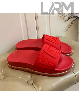 Fendi Flat Slide Sandals Red 07 2021 (For Women and Men)