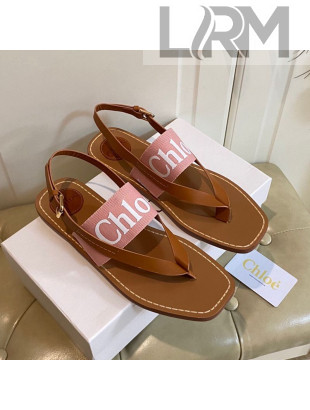 Chloe Logo Canvas Thong Flat Sandals Pink 2021