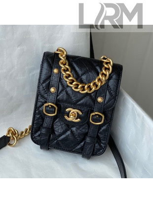 Chanel Aged Calfskin Messenger Mini Flap Bag AS2695 Black/Gold 2021