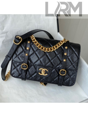 Chanel Aged Calfskin Messenger Flap Bag AS2696 Black/Gold 2021