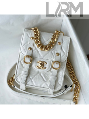 Chanel Aged Calfskin Messenger Mini Flap Bag AS2695 White/Gold 2021