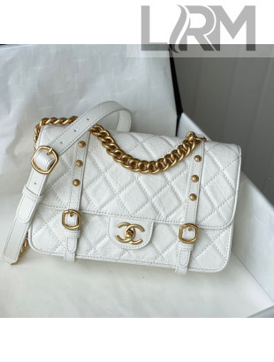 Chanel Aged Calfskin Messenger Flap Bag AS2696 White/Gold 2021