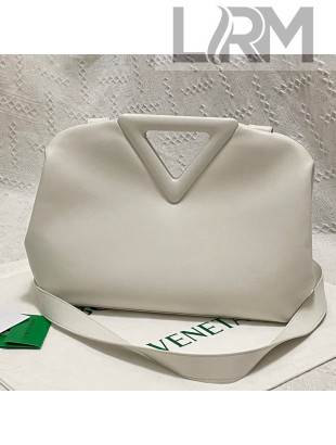 Bottega Veneta Medium Point Calfskin Top Handle Bag Chalk White 2021