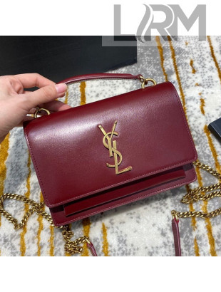 Saint Laurent Sunset Chain Wallet in Smooth Leather 533026 Burgundy 2020