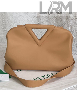 Bottega Veneta Medium Point Calfskin Top Handle Bag Almond Beige 2021