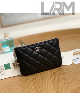 Chanel Lambskin Mini Pouch with Charm A70119 Black/Silver 2022