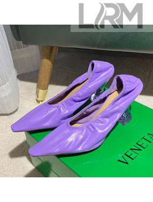 Bottega Veneta Almond Pumps in Purple Lambskin with Plexiglass Heel 2020