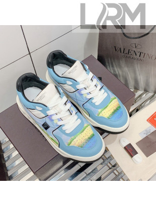 Valentino One Stud Print Leather Low-Top Sneakers Blue/White 2021