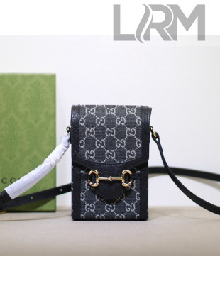 Gucci Horsebit 1955 Mini Bag in Black GG Denim Jacquard 625615 2022
