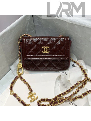 Chanel Shiny Crumpled Calfskin Mini Belt Bag A81035 Burgundy 2020