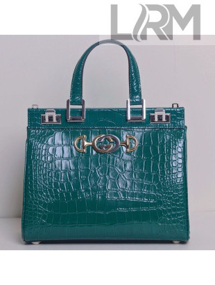 Gucci Zumi Crocodile Embossed Leather Small Top Handle Bag 569712 Green 2019