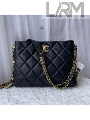 Chanel Lambskin Hobo Bag with Side Chain Black 2021