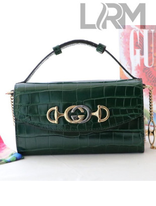 Gucci Zumi Crocodile Embossed Leather Mini Shoulder Bag 564718 Green 2019