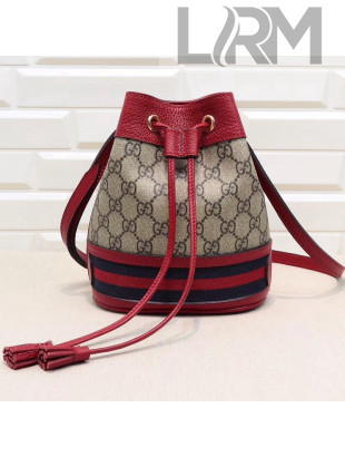 Gucci GG Canvas with Web Mini Bucket Bag 550620 Red 2018