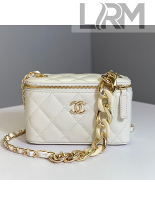 Chanel Lambskin Vanity Case with Patchwork Chain White 2021 083004