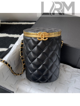 Chanel Lambskin Mini Bucket Bag Black 2021 083005