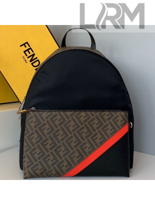 Fendi Men's Backpack in FF and Striped Nylon Brown/Red 2020