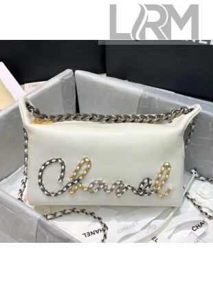 Chanel Calfskin & Chain Logo Bowling Shoulder Bag AS1886 White 2020