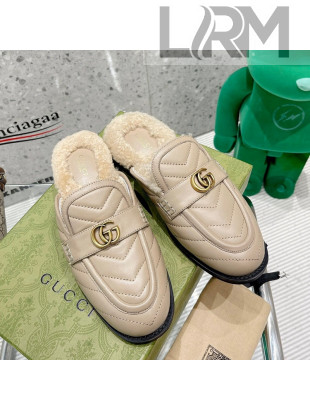 Gucci Leather Shearling Slippers with Double G Beige 2021 111631