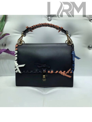 Fendi Calfskin KAN I Bag with Leather Threading and Bows Black 2018