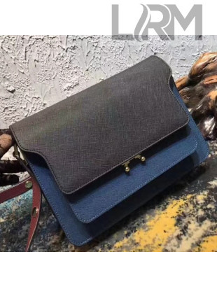 Marni Trunk Bag In Saffino Calfskin Grey/Blue 2018