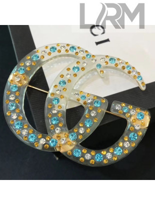 Gucci Resin Double G Brooch with Crystals 566935 2019