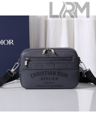 Dior Men's Christian Dior Atelier Pouch Shoulder Bag in Dark Gray Grained Calfskin 2020