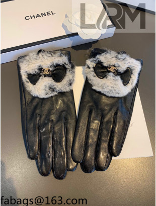 Chanel Lambskin and Cashmere Bow Gloves Black 2021 102911