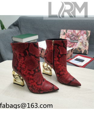 Dolce & Gabbana DG Snakeskin Print Ankle Short Boots 10.5cm Red/Gold 2021 