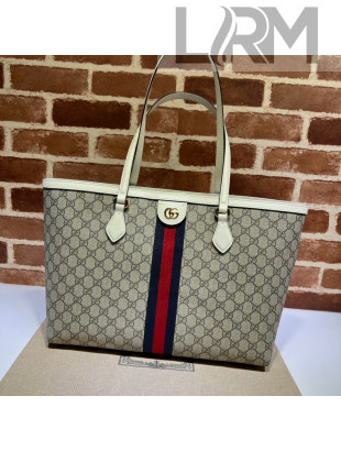 Gucci Ophidia GG Canvas Medium Tote Bag with Web 631685 Beige/White 2021