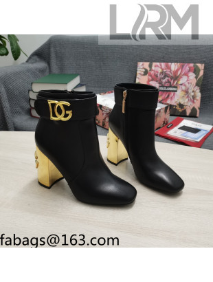 Dolce & Gabbana DG Calf Leather Ankle Short Boots 10.5cm Black/Gold 2021 111535