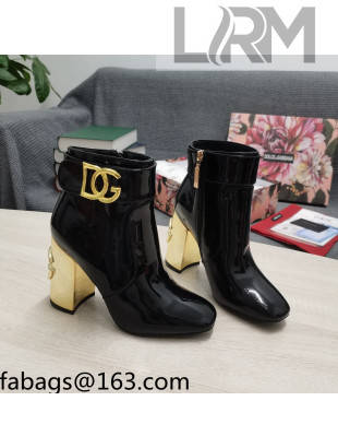 Dolce & Gabbana DG Patent Leather Ankle Short Boots 10.5cm Black/Gold 2021 111537